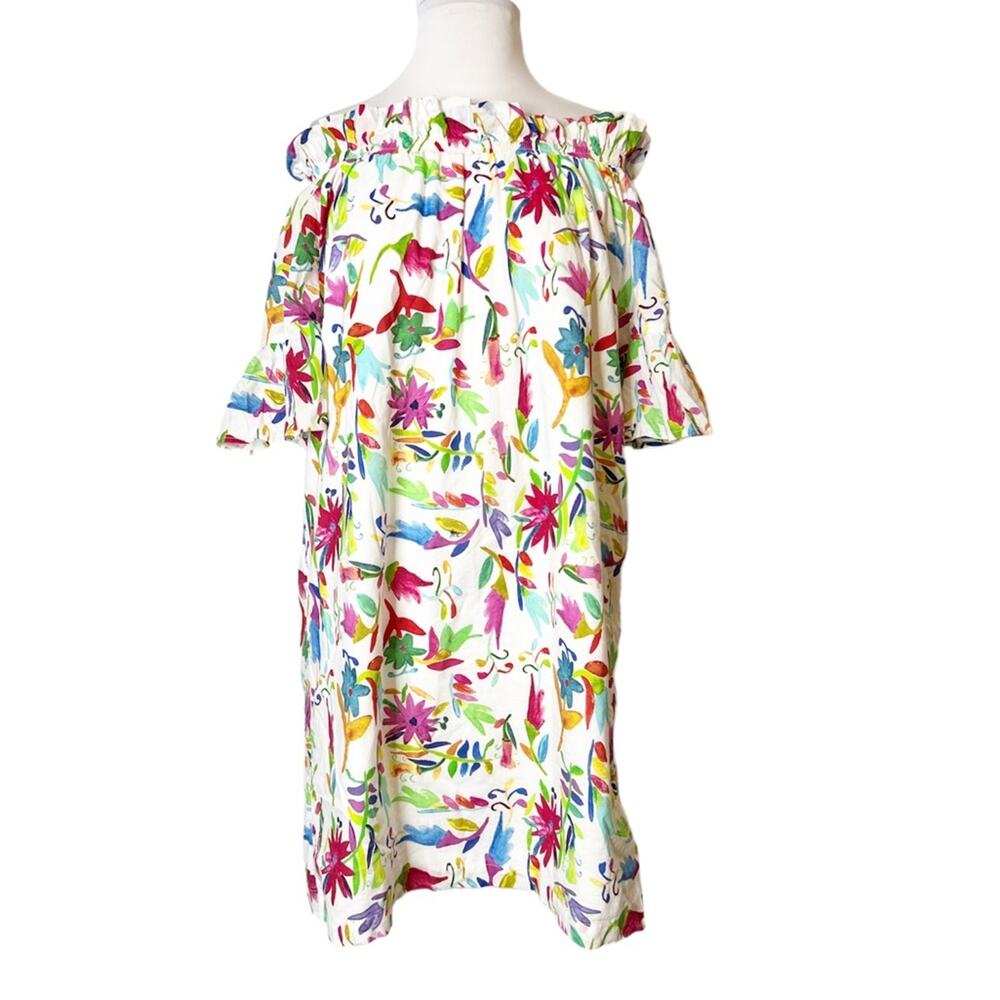Off-Shoulder White Floral Mini Dress with Multicolor Print